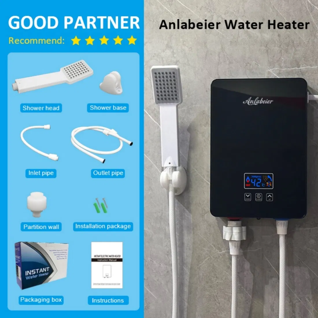 High Efficiency 6000W 220V Instant Electric Shower Heater Compact Tankless Basin Water Heater