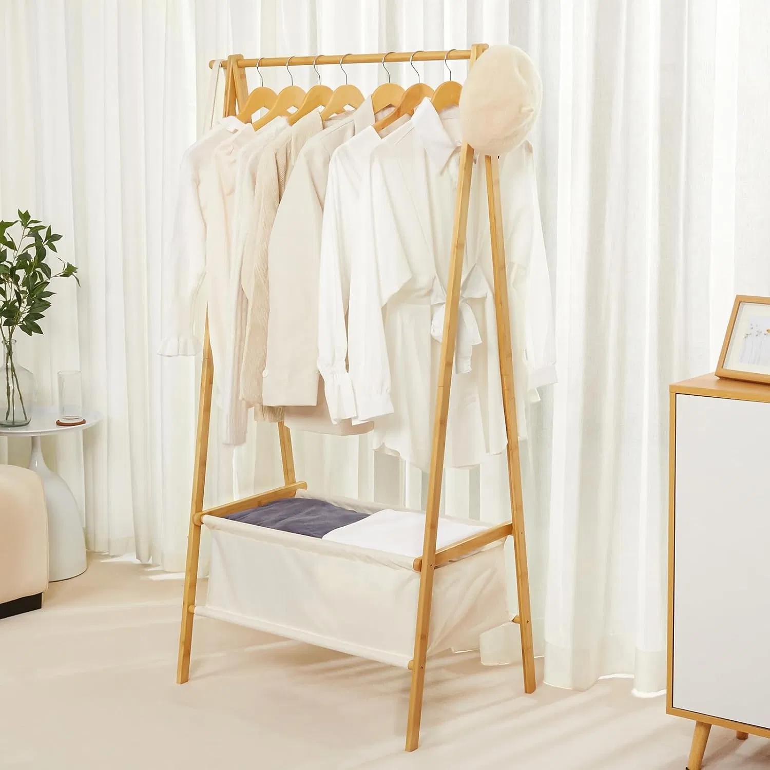 Bamboo Bedroom Cloakroom with Clothes Hanging and Storage Bamboo Clothes Rack