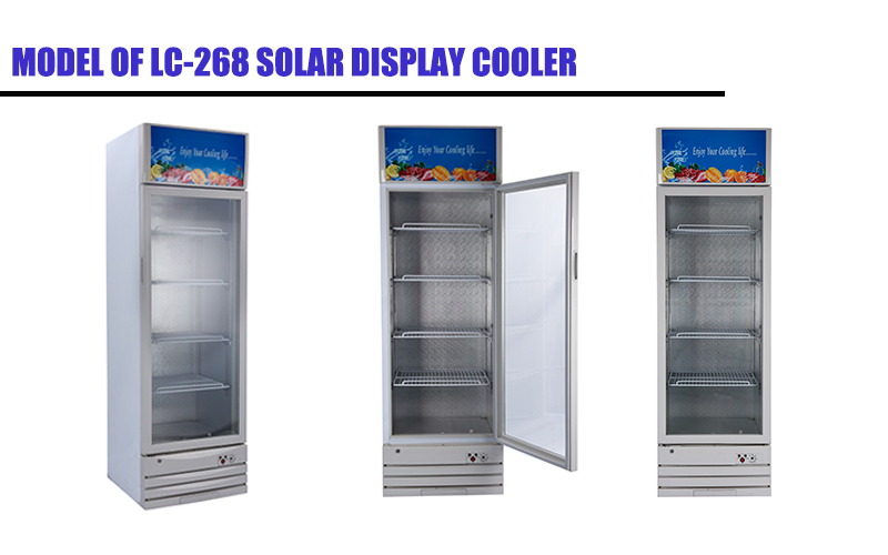 Upright Showcase with Glass Door and 12V DC Compressor LC-268 Solar Panel Battery Cooler