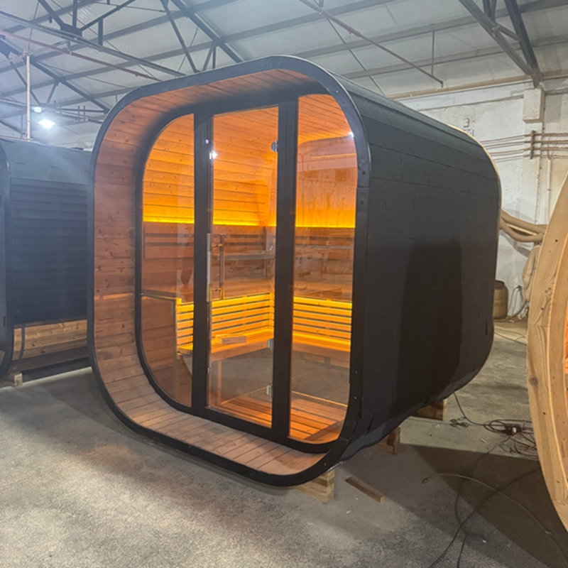 2025 Hot Sale High Quality Custom Cabin Barrel Pod Outdoor Cube Square Sauna Traditional Dry Steam Wet Infrared Slope Backyard Garden Sauna