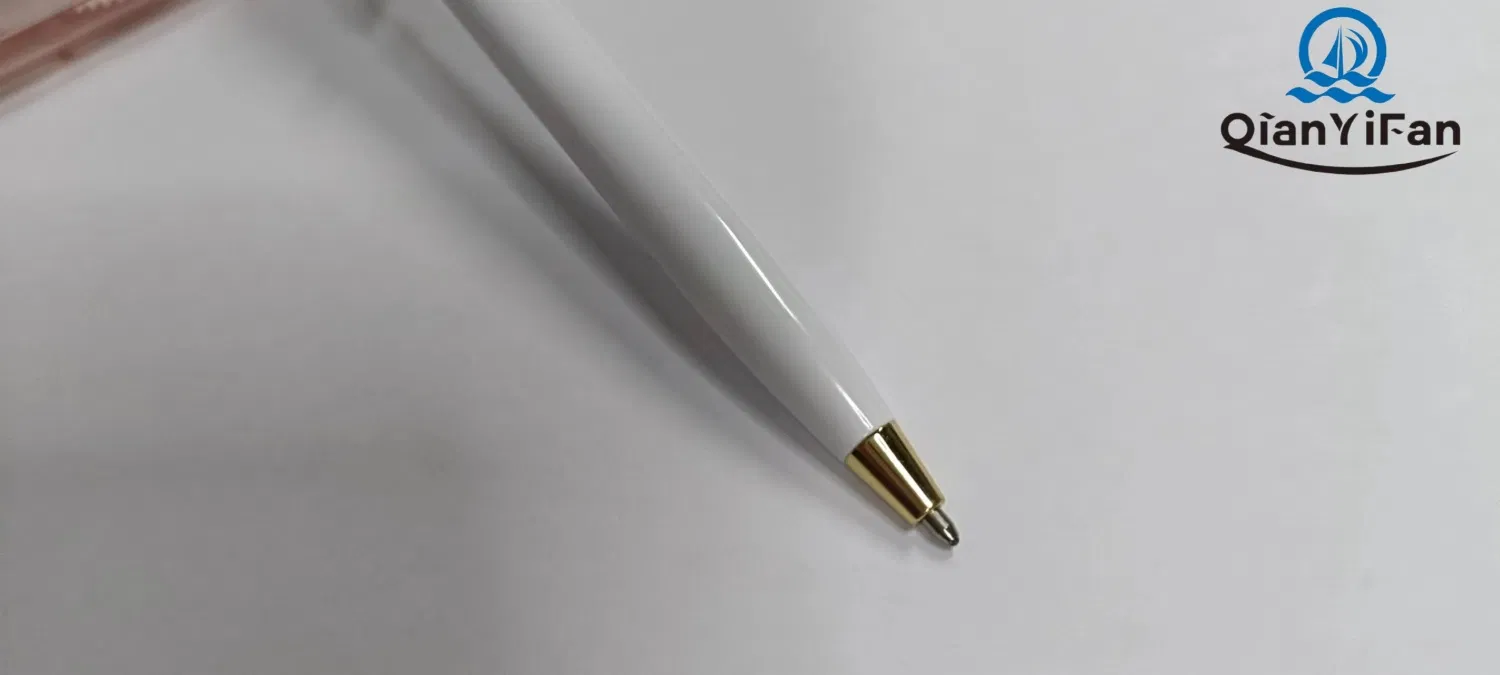 Custom Logo 1.0mm Ballpoint Pen with Steel Barrel, Plastic Top, White Glossy Finish for Hotel, Resort, SPA, and Airline Use