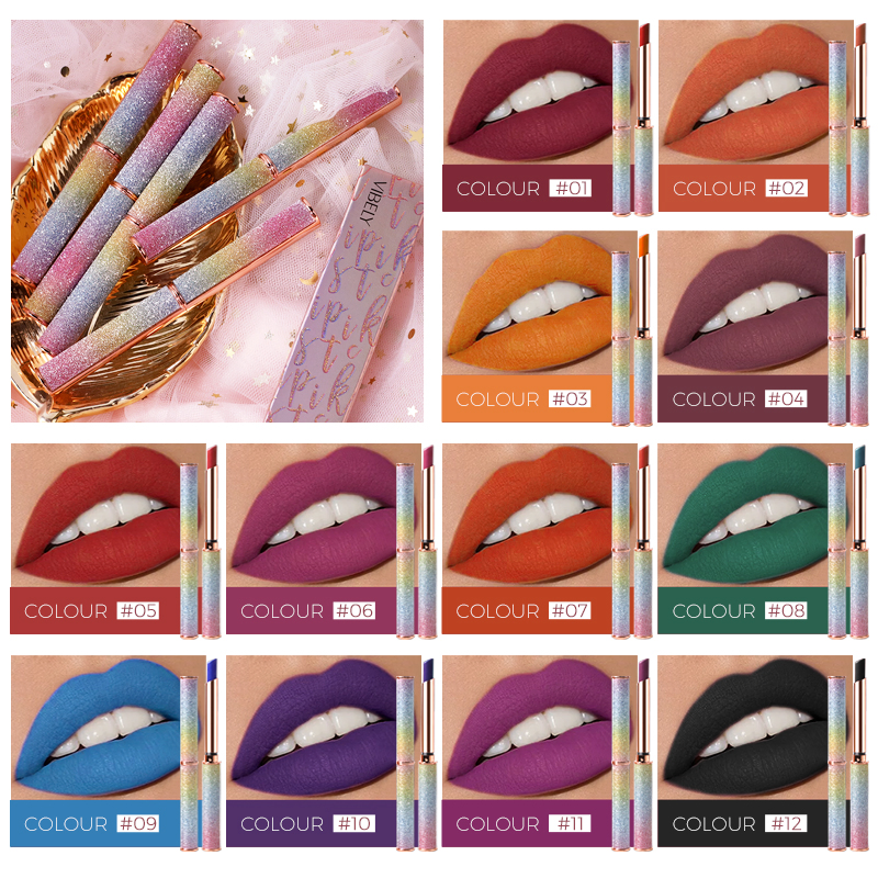 High Pigment Colorful 12 Colors Waterproof Durable Velvet Matte Lipstick Makeup