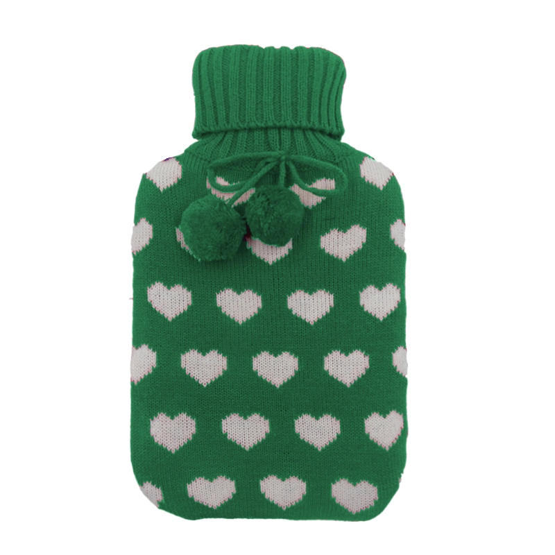 New Style Knitted Fluffy Ball Bottle Cover Fashion Customized Rubber Hot Water Bottle Cover