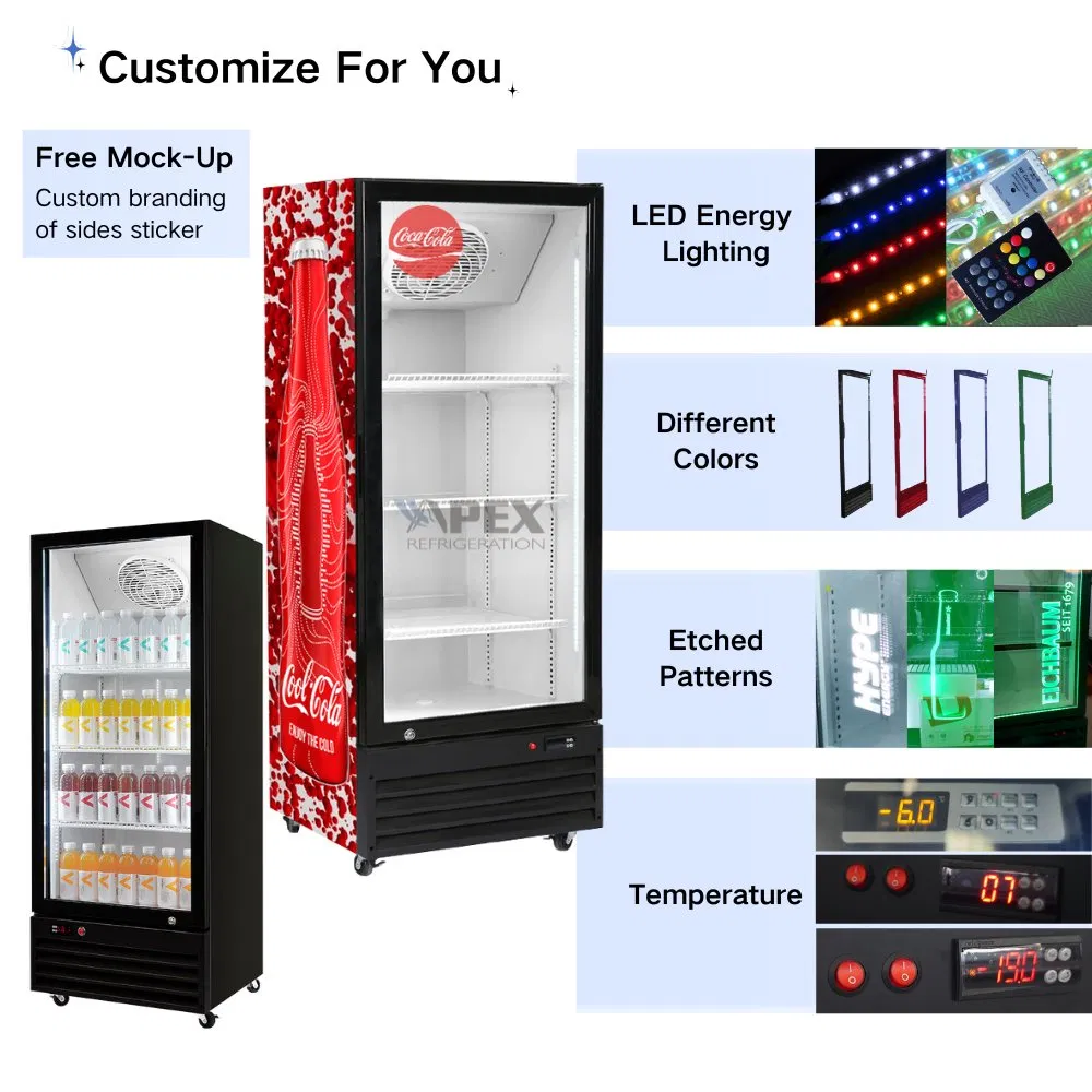Single Door Upright Beverage Display Cooler Refrigerator with Direct Cooling