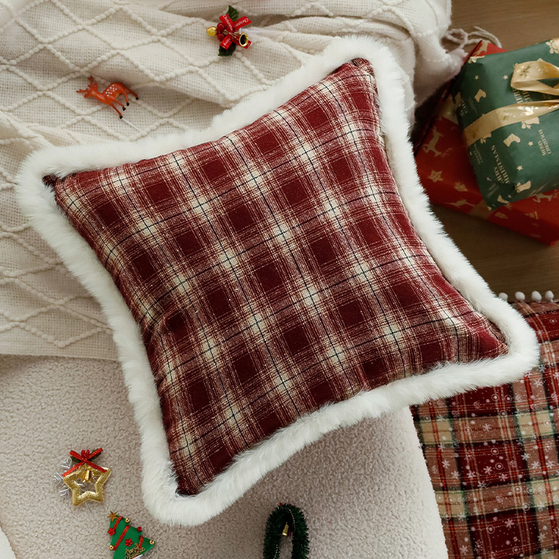 Dairui Christmas Plaid Fluffy Pillow Covers Cozy Sofa Cushions Holiday Home Decor Festive Throw Pillows for Living Room Wholesale
