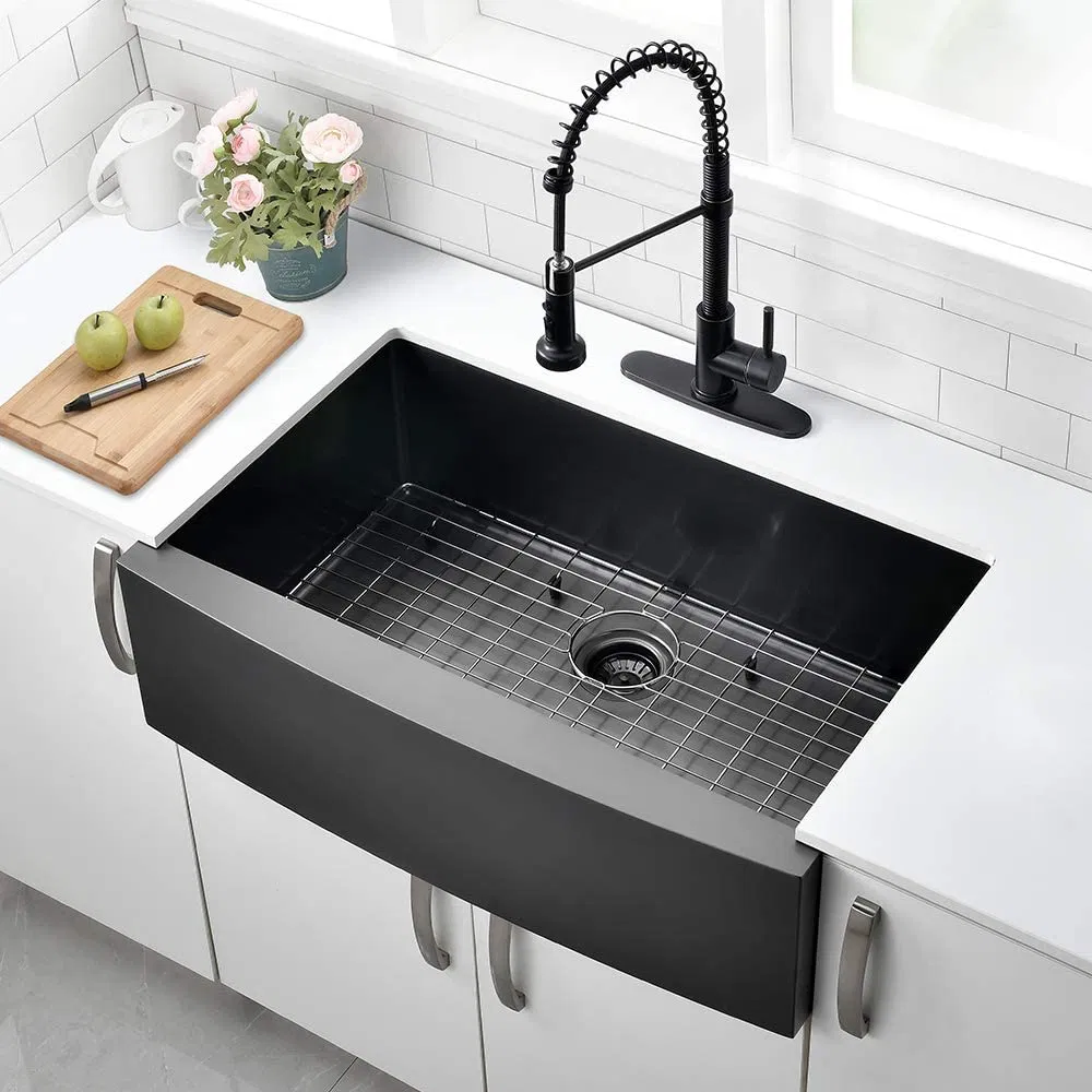 Upc Kitchenware Nano Black Standard Size Single Bowl 304 Stainless Steel Apron Front Handmade Apron Kitchen Sink