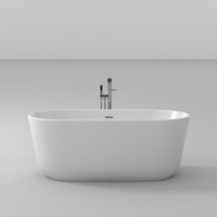 Ortonbath White Oval Solid Surface Acrylic Freestanding Hot Swim SPA Bathtub Bath Tub Freestanding Palstic Sanitary Ware Bathtub with 2 Grab Bar