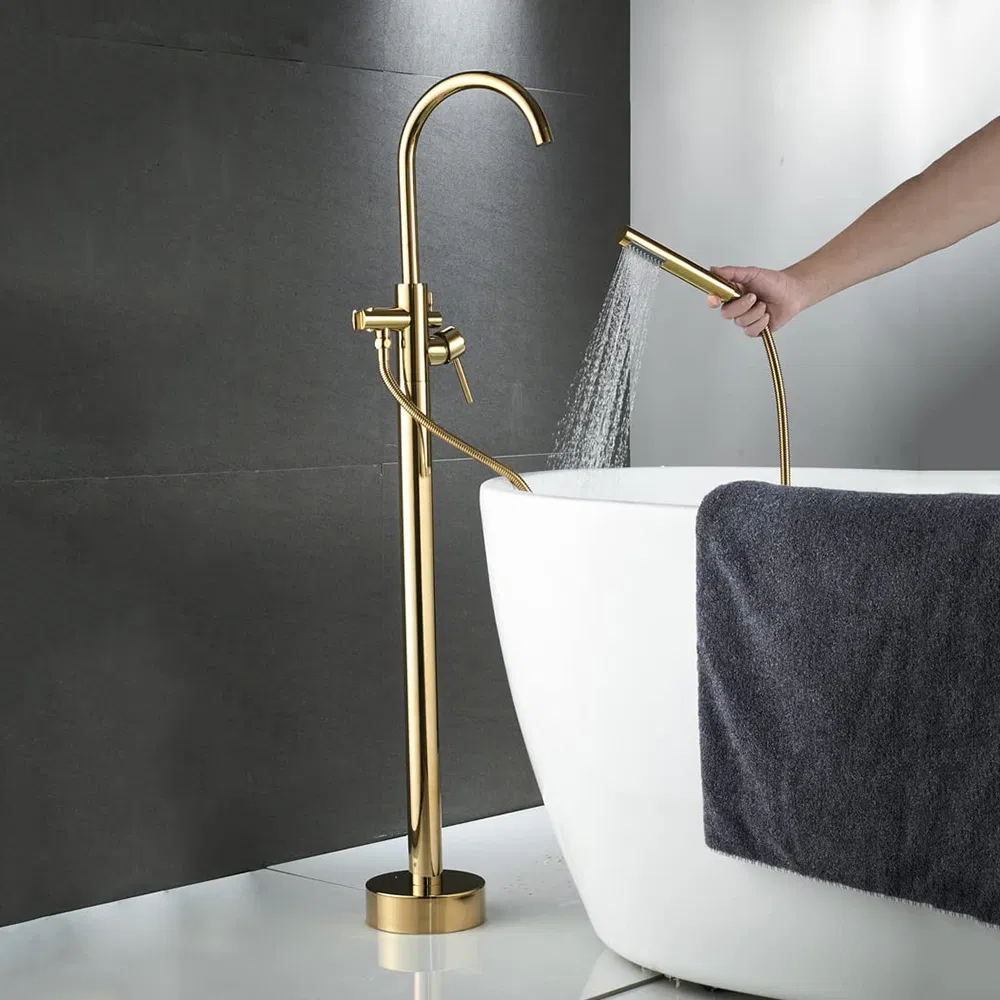Luxury Long Neck Bathtub Faucet 1 Hole One Handle Bathtub Shower Tub Faucet