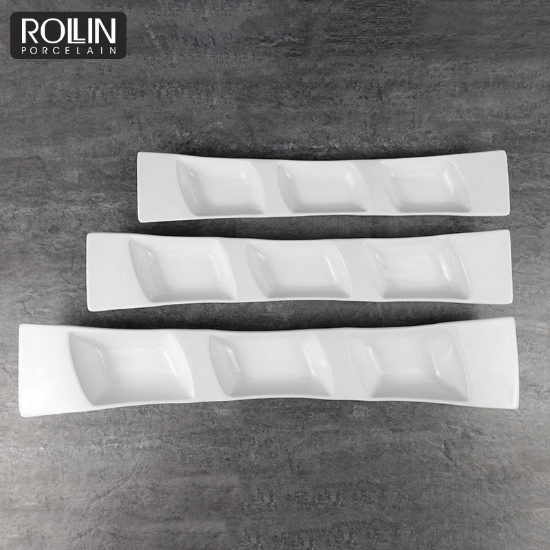 3 in 1 Divided Plate Rectangular Plate Porcelain Tableware