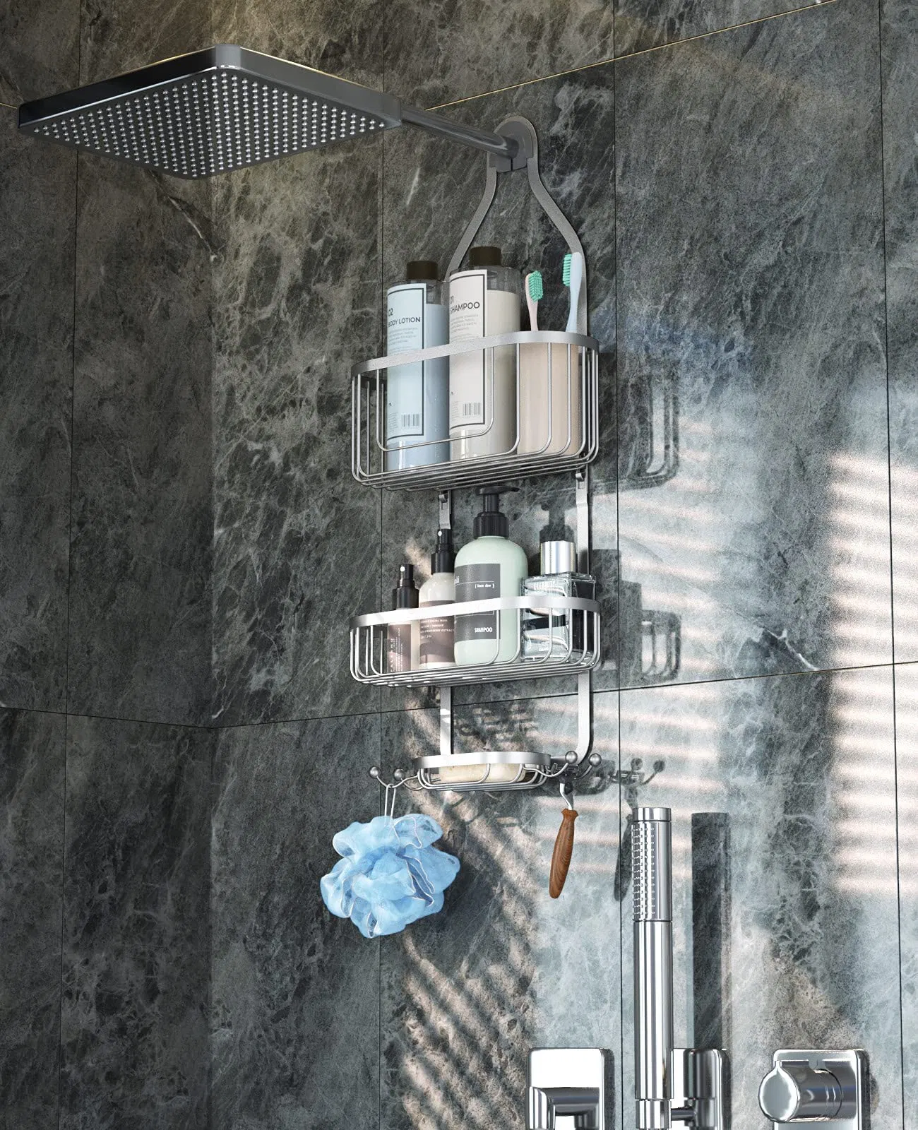 Bathroom Hanging Shower Organizer Over Head Caddy Shower Storage Bathtub Rack