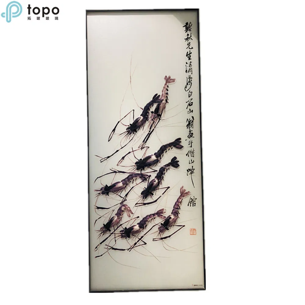 H540mm*240mm Chinese Famous Vivid Shrimp Decorative Glass Painting (D001-2-004)