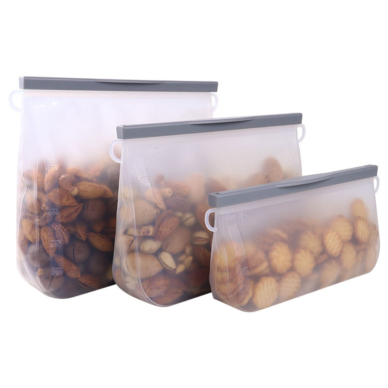 Custom Bulk Organizer Transparent Ziplock Reusable Silicone Food Storage Bags with Stand up Design