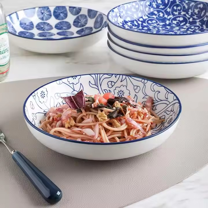 8"Coup Soup Bowl with Stamp Under Glaze Decal Ceramic Porcelain Tableware