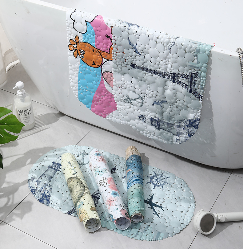 Flowers and Birds Anti-Slip Suction Bathroom Mat Customized Pattern Waterproof Bath Mat