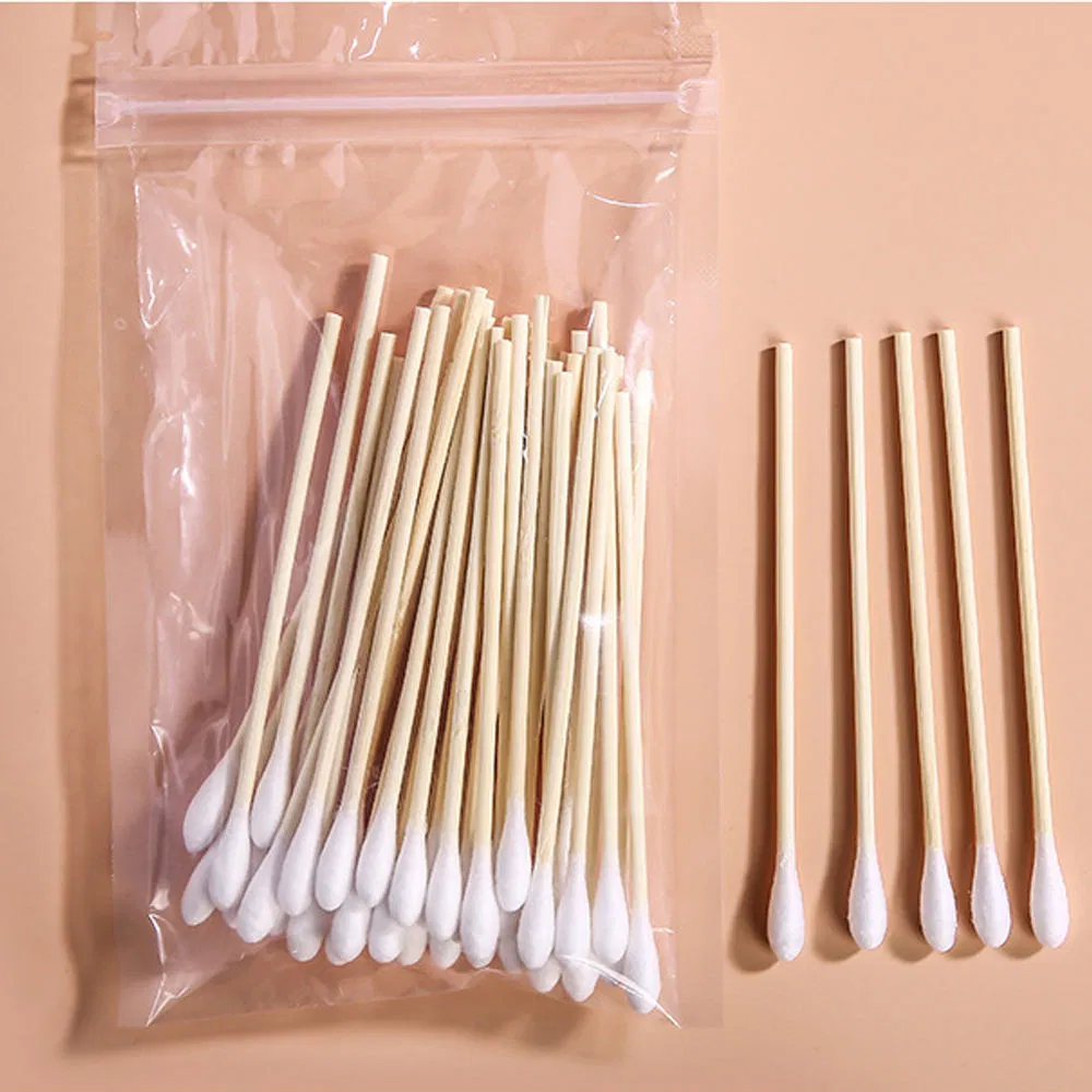 Portable Single-Ended Cotton Swabs with Bamboo Sticks, 50 Pieces in Total.