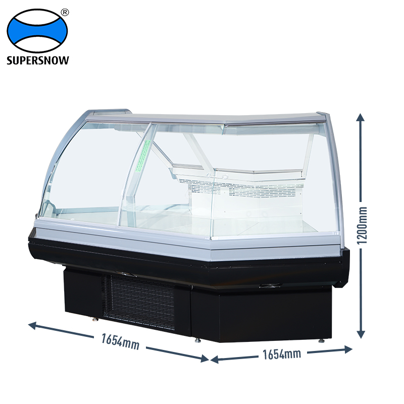 Commercial Supermarket Refrigeration Equipment Meat/Fruit Direct Cooling Cooler Curved Glass Combination Sliding Door Service Fridge Showcase Refrigerator