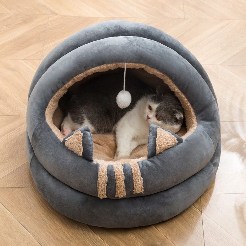 Cozy Half-Closed Cat House for Winter Comfort and Warmth