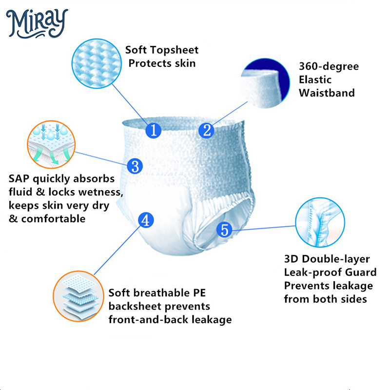 Free Samples Durable Biodegradable Medium Large XL Custom Senior Comfrey Elderly Adult Diaper Pant for Women Men