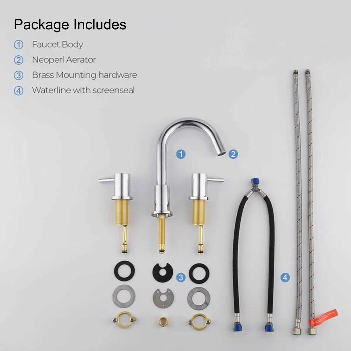 Hot Selling Two Handle Widespread 3 Holes Brass Bathroom Lavatory Faucet Tap Bathroom Basin Faucet