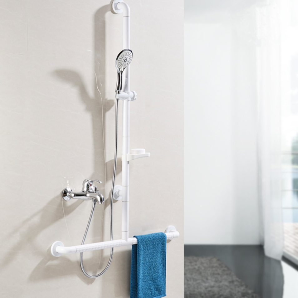White Anti-Slip Shower Grab Bar with Shower Holder and Soap Holder