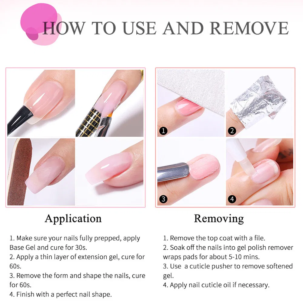 Nails Art Design Custom Manicure Care Colorful Nude Hard Jelly Resin Nail Extension Odorless UV Gel Kit