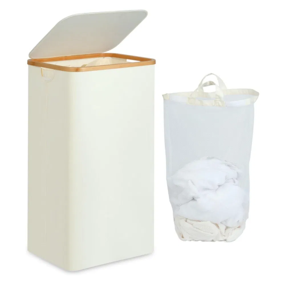 Best-Selling Simple and Foldable Dirty Clothes Basket with Lid, Bamboo Fabric Laundry Basket