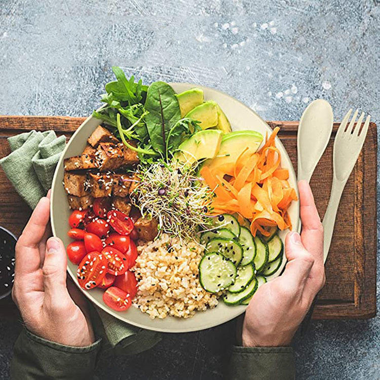 Top Seller 20/25cm Plate Bowl Eco-Friendly Wheat Straw Fiber Cutlery Dinner Set Plate Rice Soup Bowl Food Serving Round Plate 12 PCS