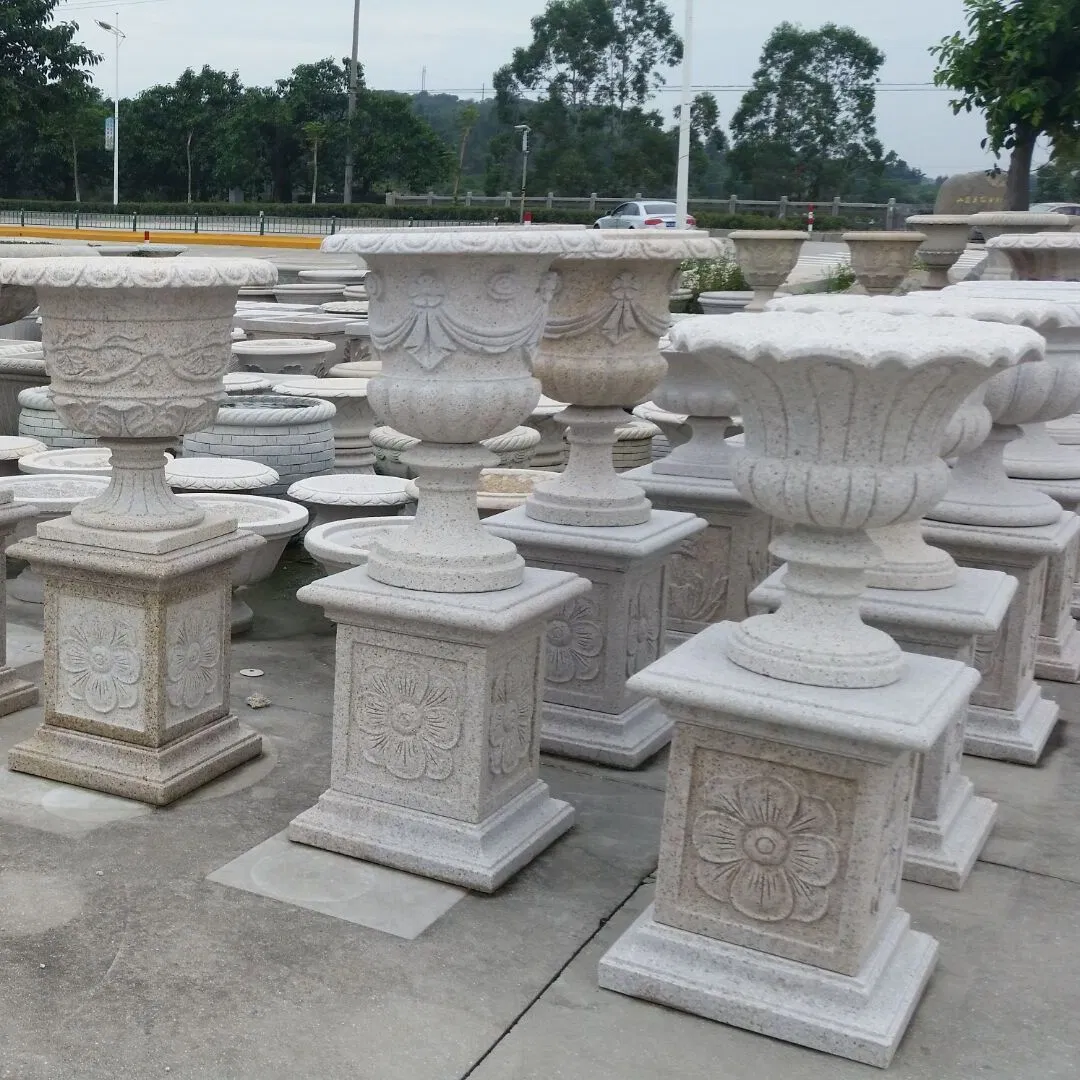 Antique Natural Stone Garden Decoration Carved Stone Granite Flower Pot