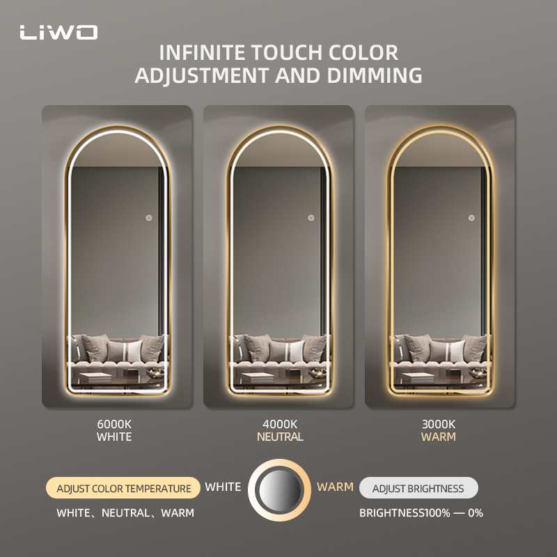 Home Decoration Arched LED Dressing Mirror High-Definition Aluminum Alloy Frame Full-Length Intelligent Dressing Mirror Vanity Living Room Bedroom Furniture