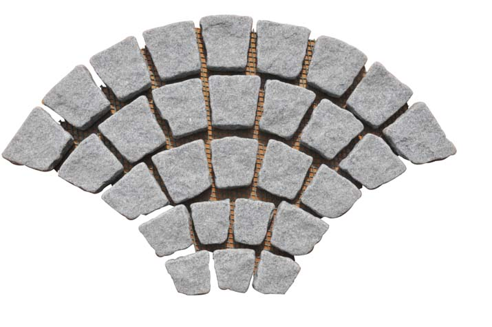 Fan Shaped Chinese Granite Walkway Road Pavers Cobble Pavers Grey Cube Stone