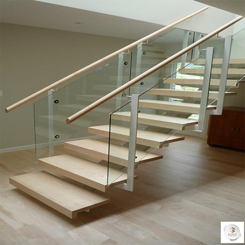Wood Glass Straight Staircase Interior Mono Stringer House Design Wooden Stairs Glass Railing