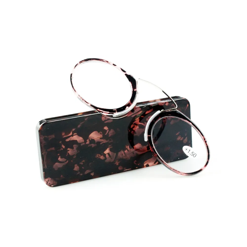 Clip on Nose Small Pocket Mini Reading Glasses Without Arms Temples Round Shape Reading Glasses with Case Manufacturers China