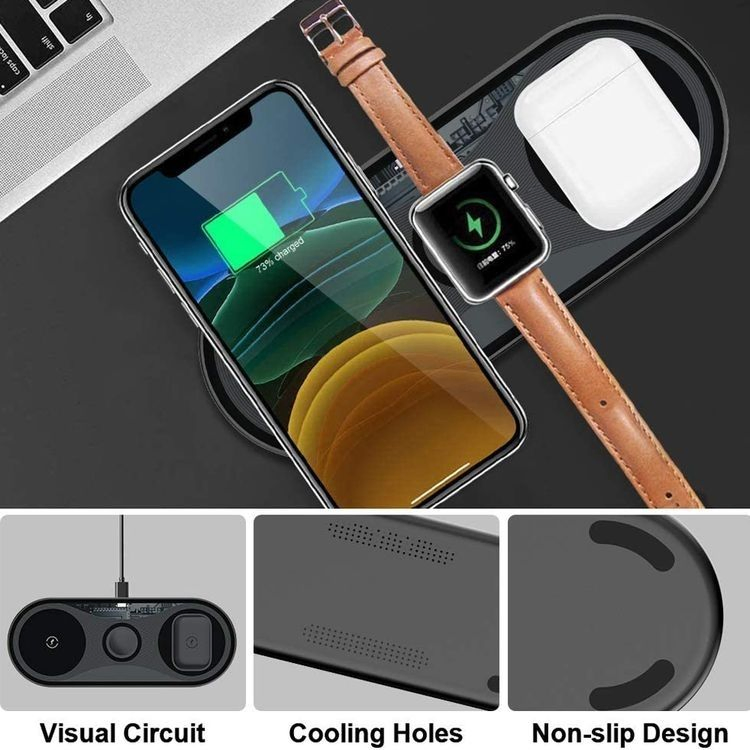 Foreign Trade Hot Universal Multi-Function 15W Fast Charging 3-in-1 Wireless Charging Station Charger, Suitable for iPhone and Samsung
