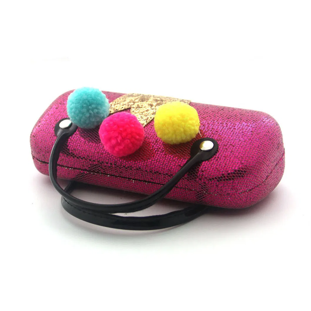 Dark Pink Sequin Shiny Glasses Case Cute Balls Party Dressed up Box