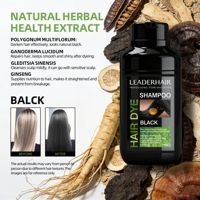 Leaderhair Herbal Mild Black and Brown Hair Color Dye Shampoo Original Factory Wholesale Supplier Good Quality Low Price Customize OEM