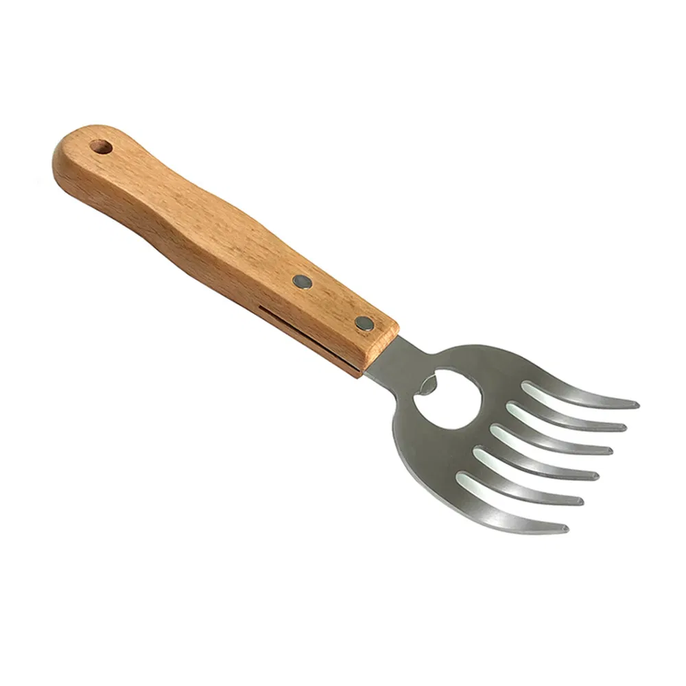 Stainless Steel Bear Claw Meat Shredder with Long Wood Handle Barbecue Tools