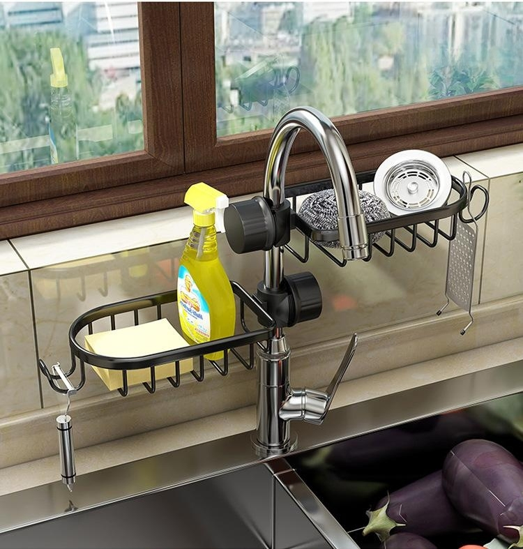 Hiqh Quality Aluminum Sink Drain Rack Soap Drainer Shelf Basket