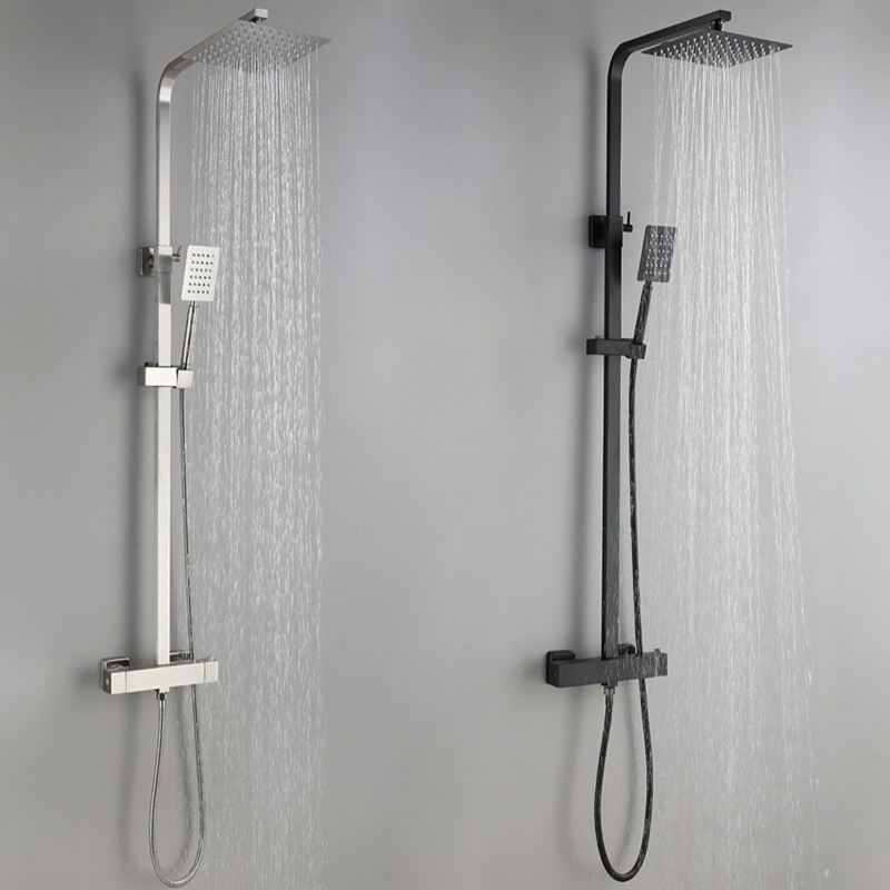 Rainfall Shower Thermostatic Mixer Shower Set Black Shower Column