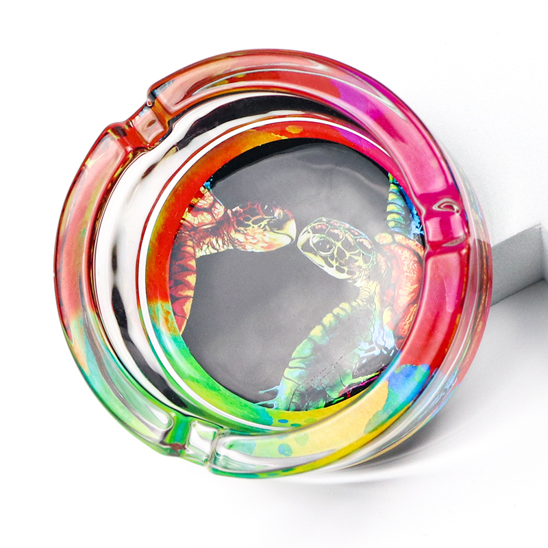 Customised Logo Round Beach Souvenir Tourist Crystal Glass Ash Tray Pocket Cigar Ashtray