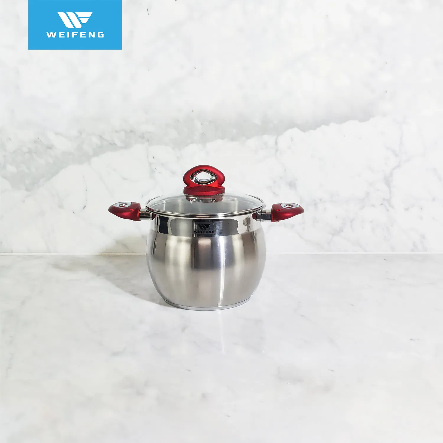 Big Belly Shape Couscous Pot Stainless Steel Cookware with Red Handle