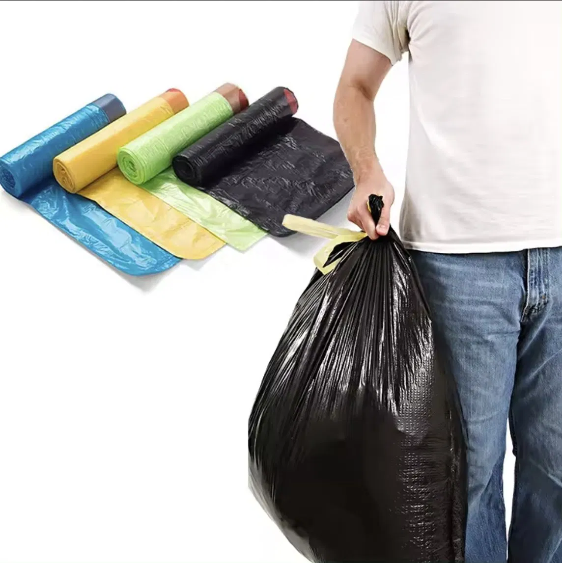 13 Gallon Drawstring Garbage Bags Black Plastic for Home/Office Use