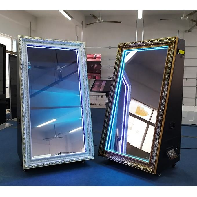 Selfie Magic Mirror Photobooth Kiosk 55" Multi Touch Screen Instant Photo Booth Kiosk for Weddings 65" Advertising Mirror