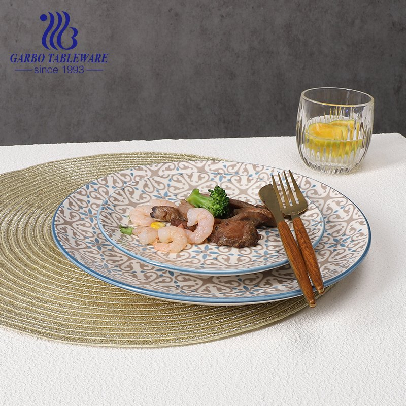 Factory Tableware Stoneware Underglaze Colored Classic Ceramic Bowl Dish Plate