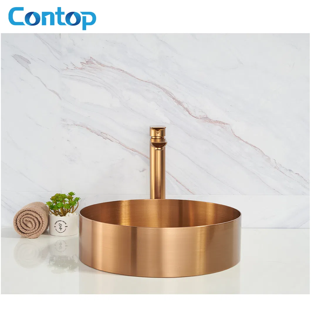 304 Stainless Steel Washing Basin Bathroom Vanity Brass Basin with Watermark