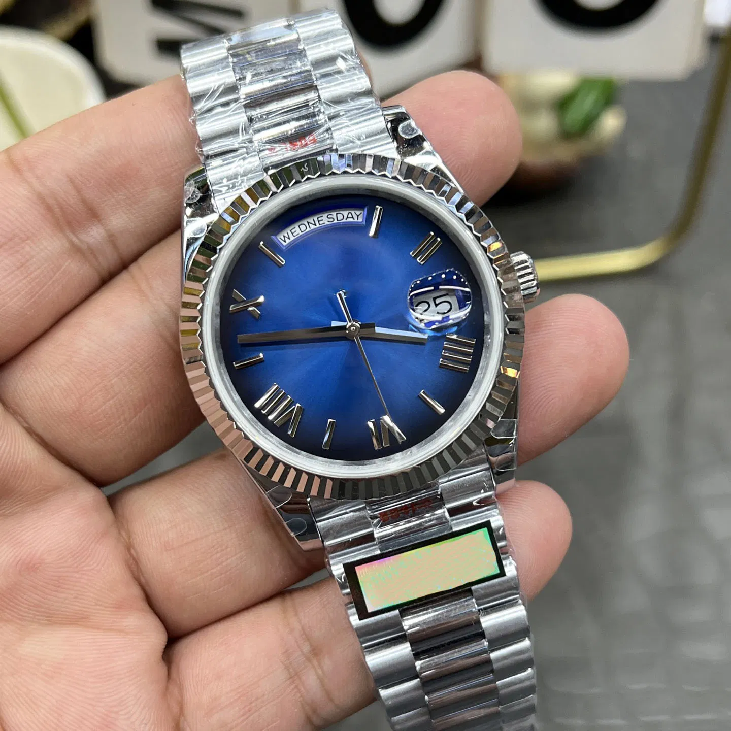 Clean Factory Day Date Platinum Blue Dial Super Clone Watch
