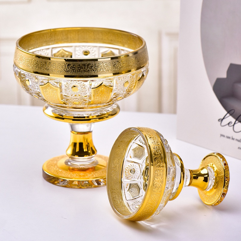 Gold Glass Dinner Plates Luxury Fruit Plate Tray