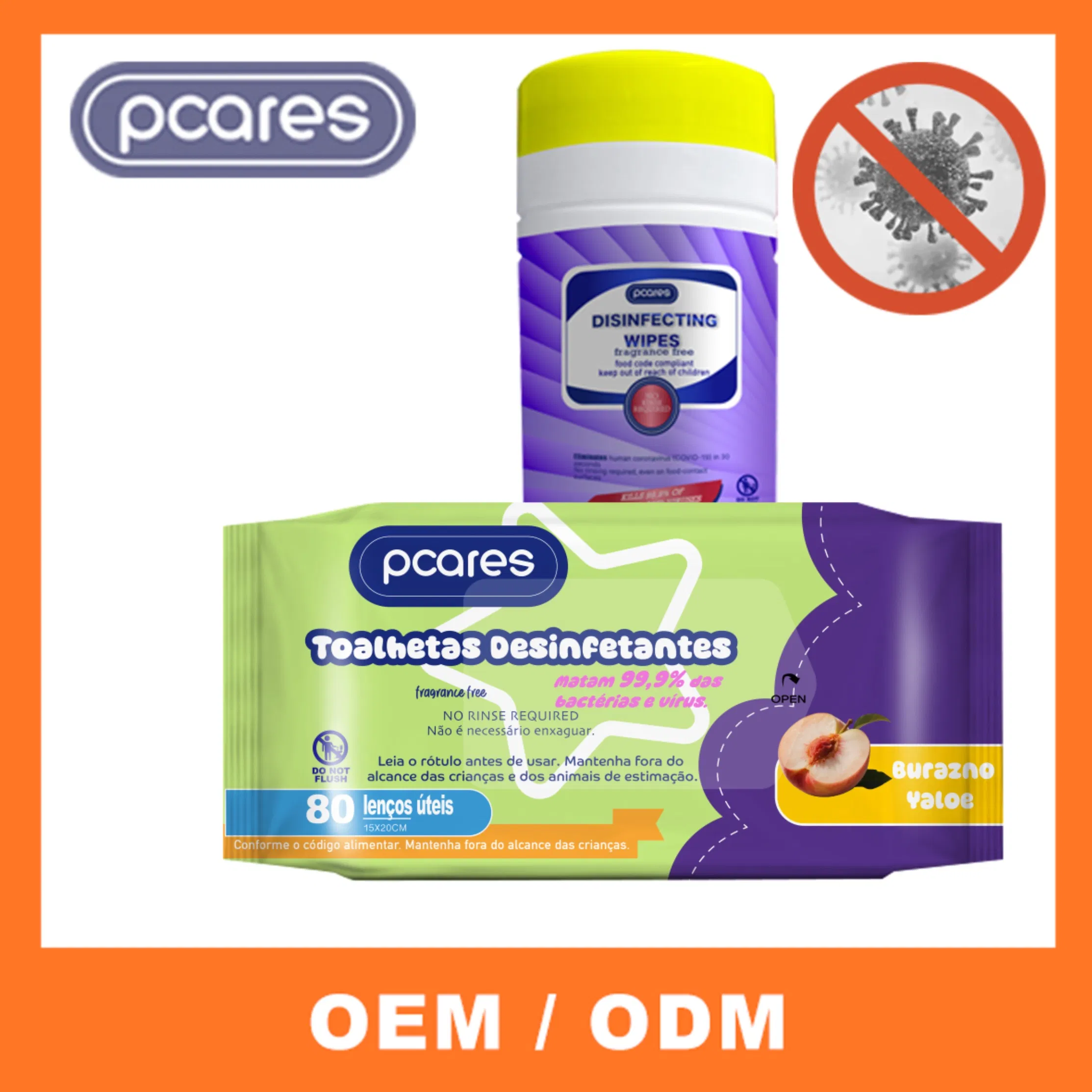 Custom OEM Adults Household Antiseptic Antibacterial Disinfectant Cleaning 75 Alcohol Wipes