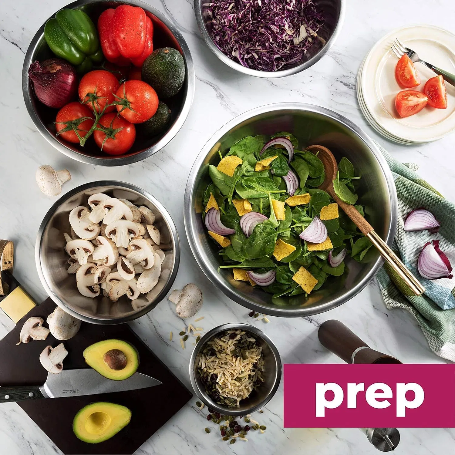 Stainless Steel Mixing Bowl with Measurement for Salad Food Storage