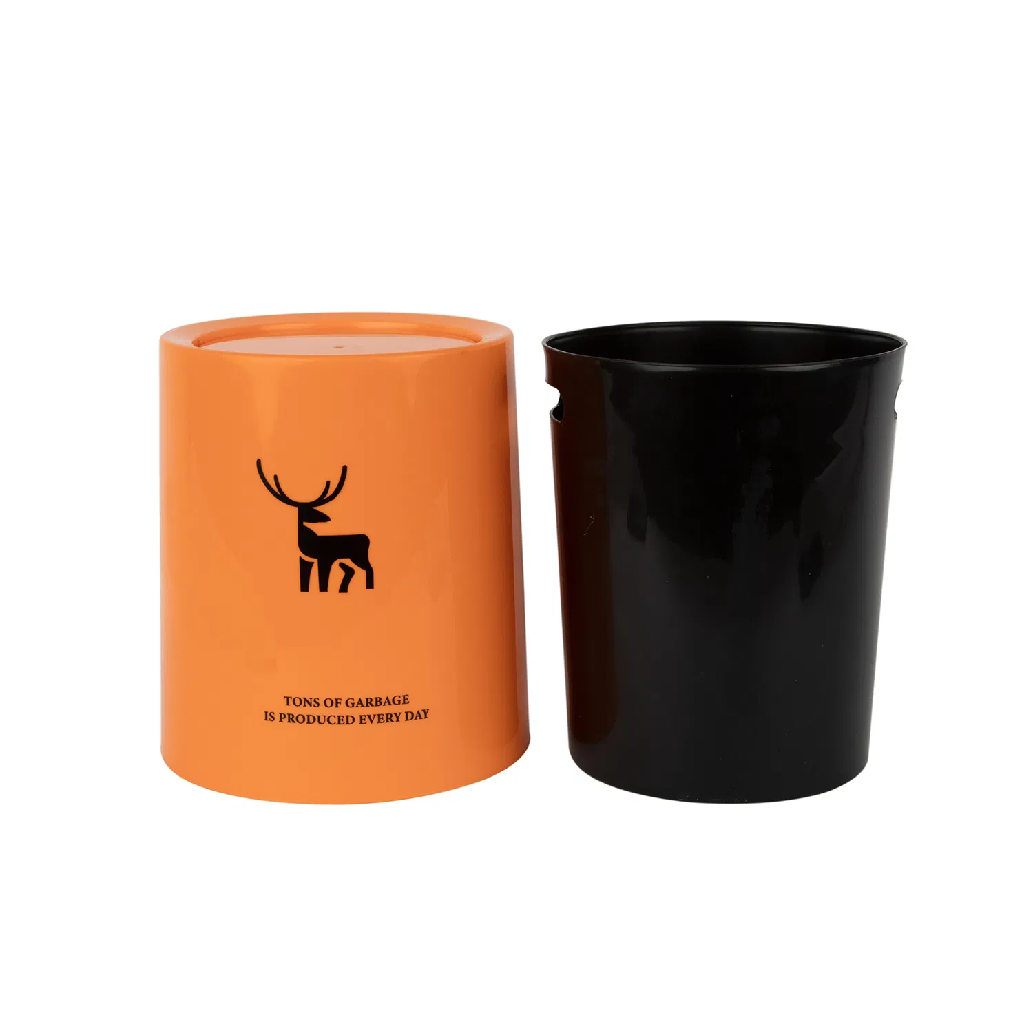 Orange Large Circular Plastic Trash Can with Patterns and Sleeves Dustbin