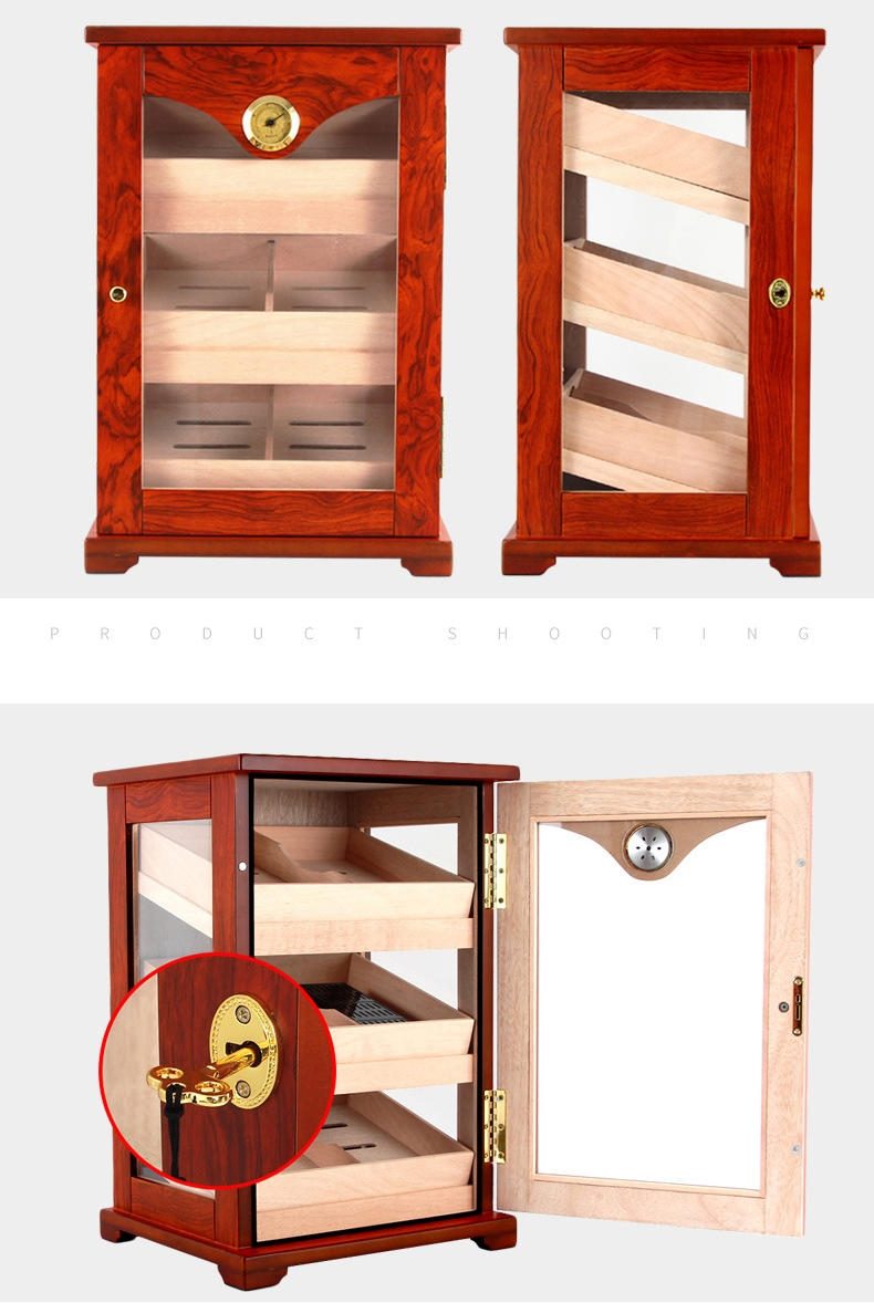 Large-Capacity Cigar Collection Wooden Humidor Cabinet with Veneer and Humidifier